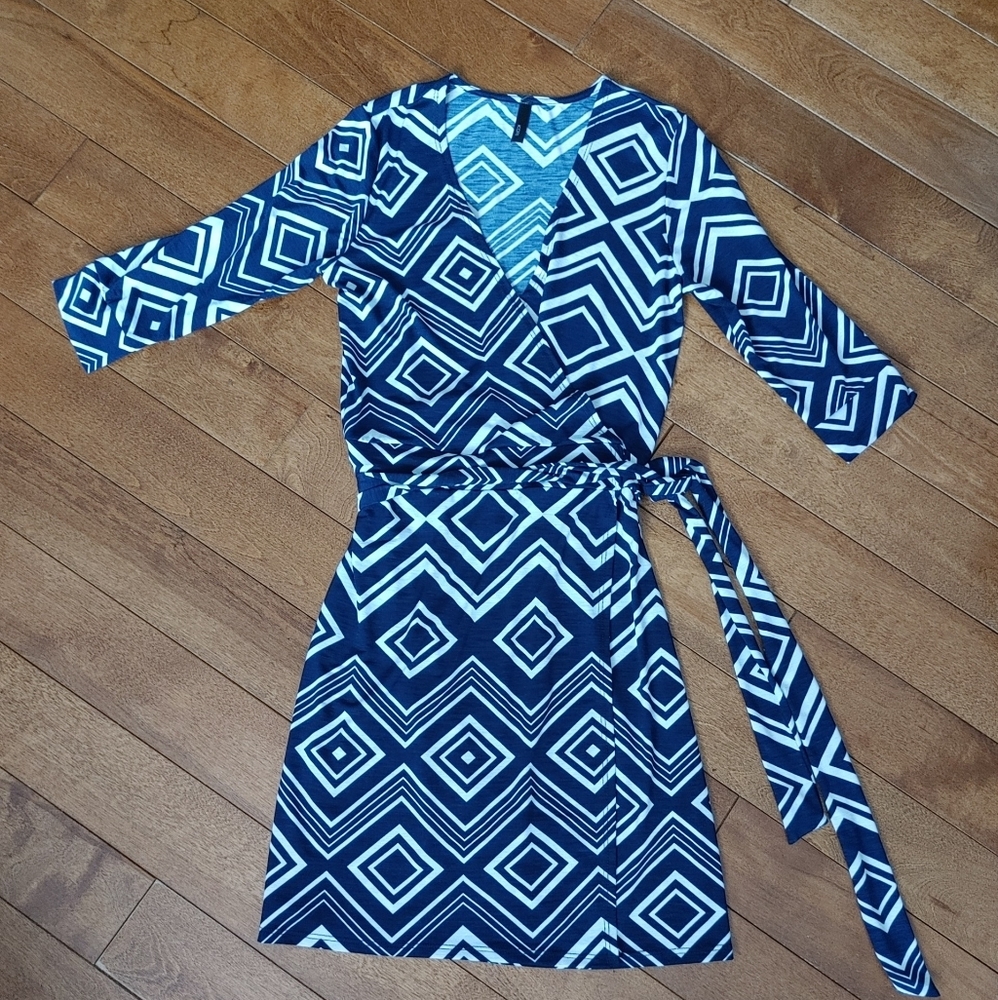 Kori Geometric Print Wrap Dress Size Small Made In USA
